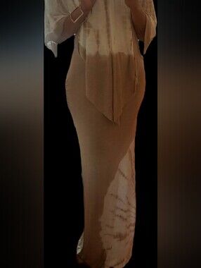 Beige and White Tie-Dye Maxi Dress